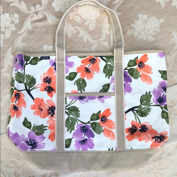 Lands' End Handbags - Lands’ End Large Open-Top Floral Canvas Tote